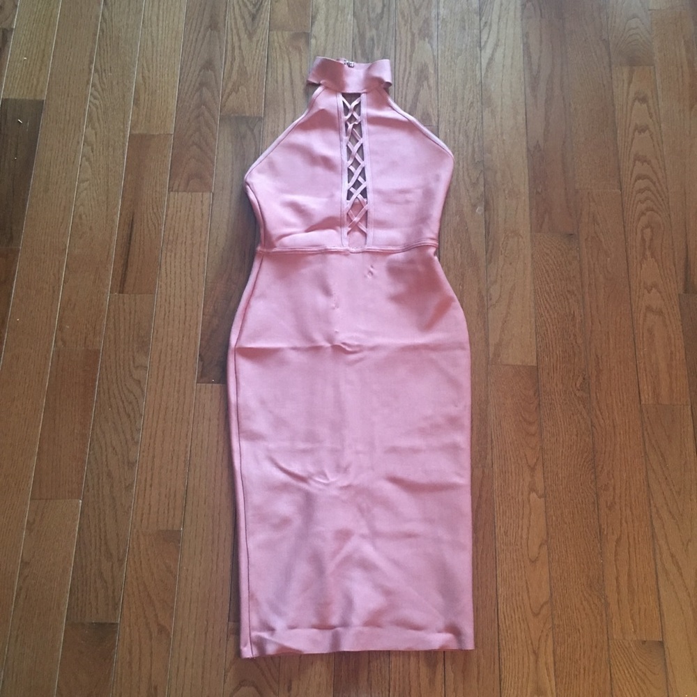 House of CB Bandage Dress in deep blush.